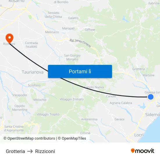 Grotteria to Rizziconi map