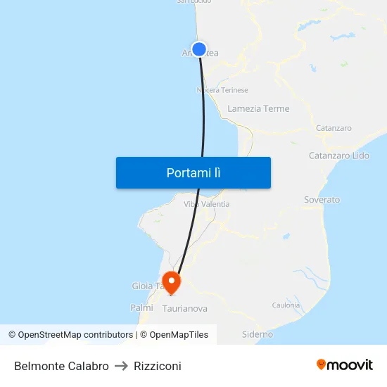Belmonte Calabro to Rizziconi map