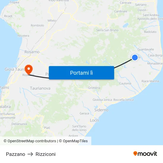 Pazzano to Rizziconi map