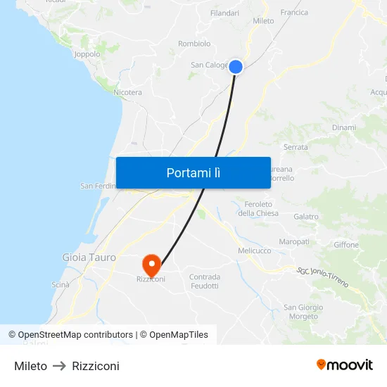 Mileto to Rizziconi map
