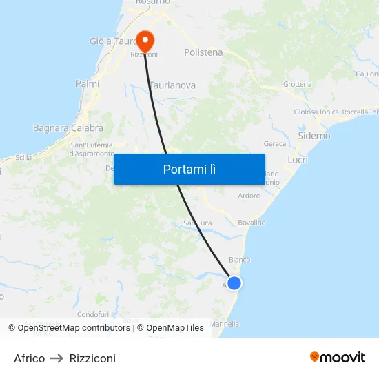Africo to Rizziconi map