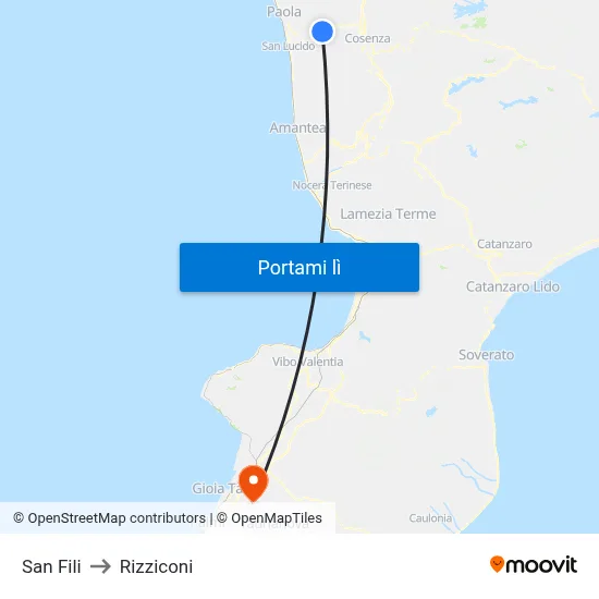 San Fili to Rizziconi map