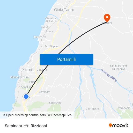Seminara to Rizziconi map