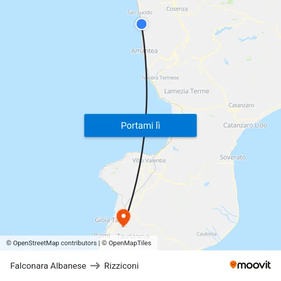 Falconara Albanese to Rizziconi map