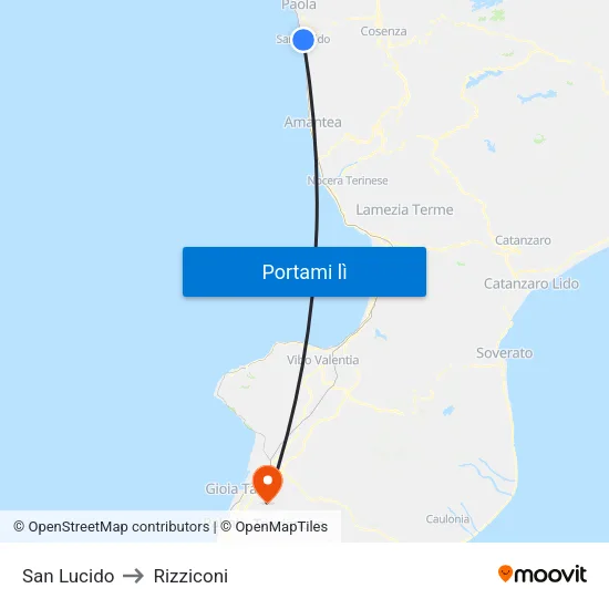 San Lucido to Rizziconi map