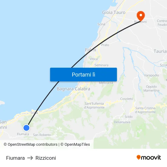 Fiumara to Rizziconi map