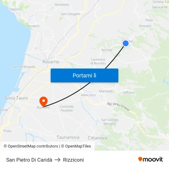 San Pietro Di Caridà to Rizziconi map