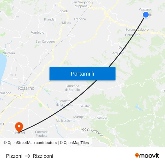 Pizzoni to Rizziconi map