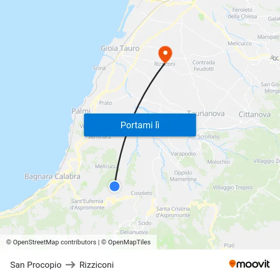 San Procopio to Rizziconi map