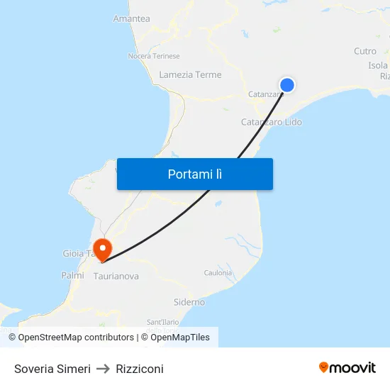 Soveria Simeri to Rizziconi map
