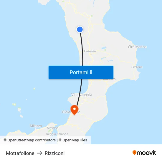 Mottafollone to Rizziconi map