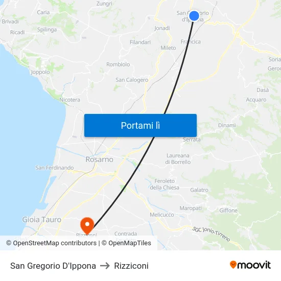 San Gregorio D'Ippona to Rizziconi map