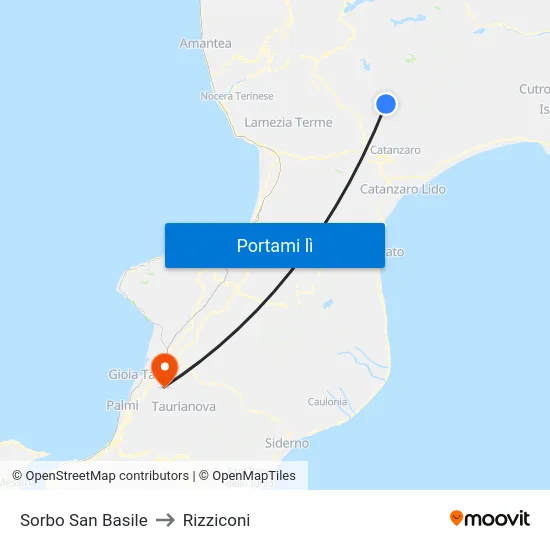Sorbo San Basile to Rizziconi map