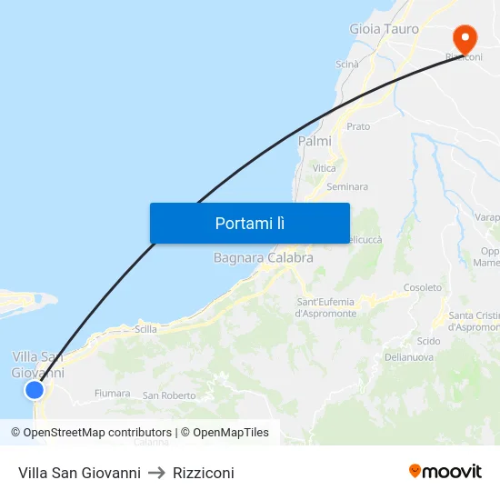 Villa San Giovanni to Rizziconi map