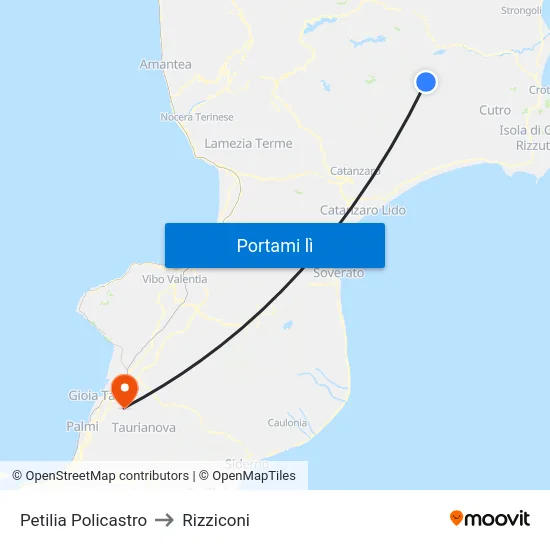 Petilia Policastro to Rizziconi map