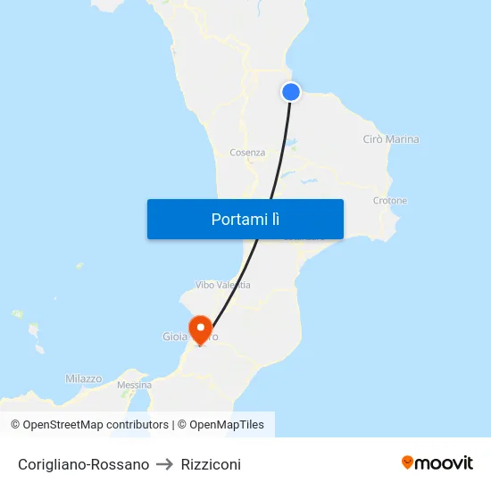Corigliano-Rossano to Rizziconi map