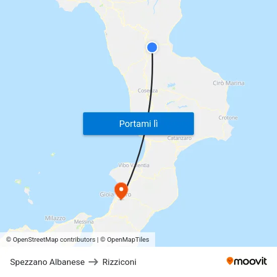 Spezzano Albanese to Rizziconi map