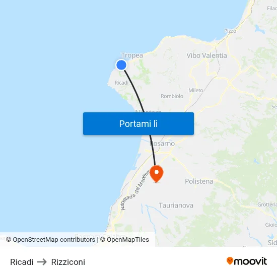 Ricadi to Rizziconi map