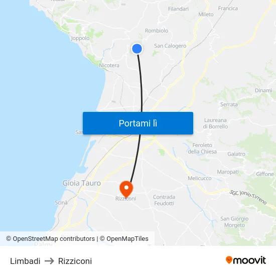 Limbadi to Rizziconi map