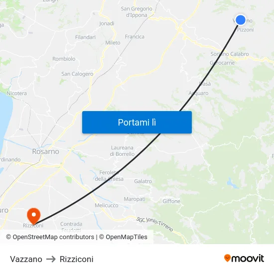 Vazzano to Rizziconi map