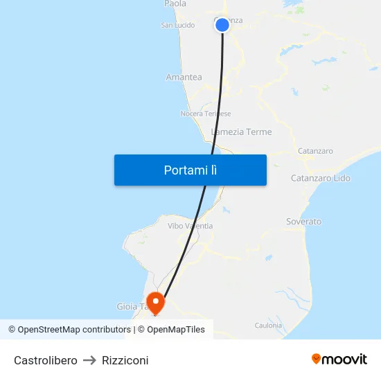 Castrolibero to Rizziconi map