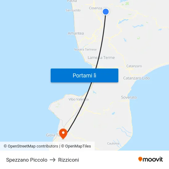 Spezzano Piccolo to Rizziconi map