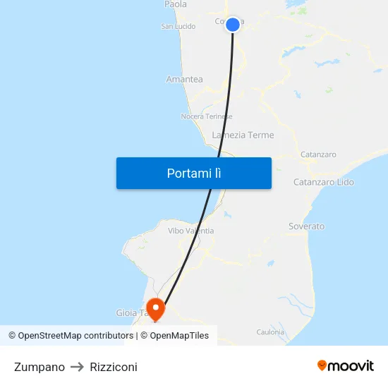 Zumpano to Rizziconi map