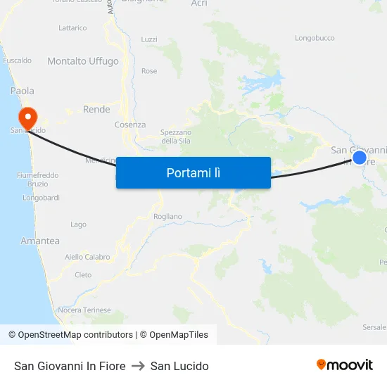 San Giovanni In Fiore to San Lucido map