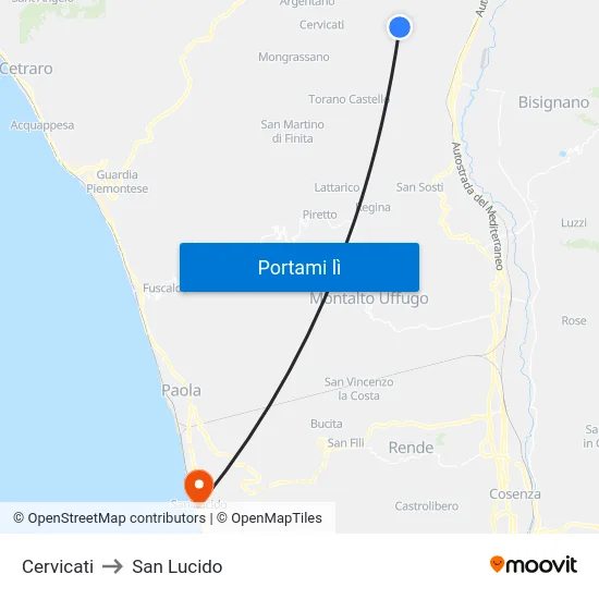 Cervicati to San Lucido map