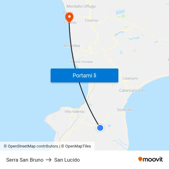 Serra San Bruno to San Lucido map