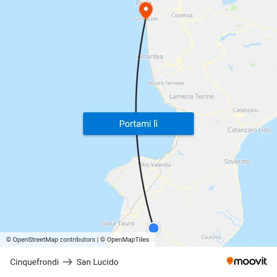 Cinquefrondi to San Lucido map