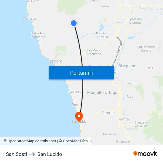 San Sosti to San Lucido map