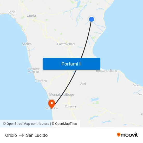 Oriolo to San Lucido map