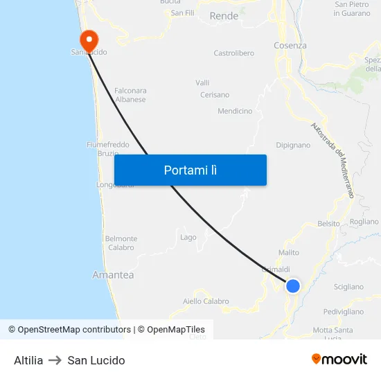 Altilia to San Lucido map