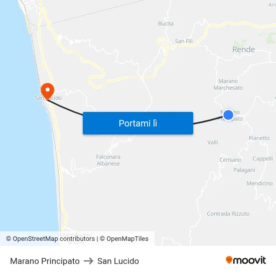 Marano Principato to San Lucido map