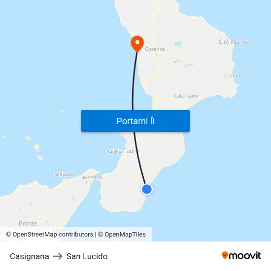 Casignana to San Lucido map