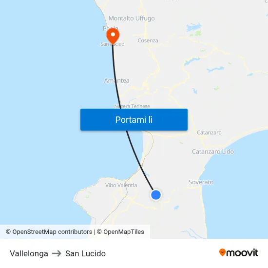 Vallelonga to San Lucido map