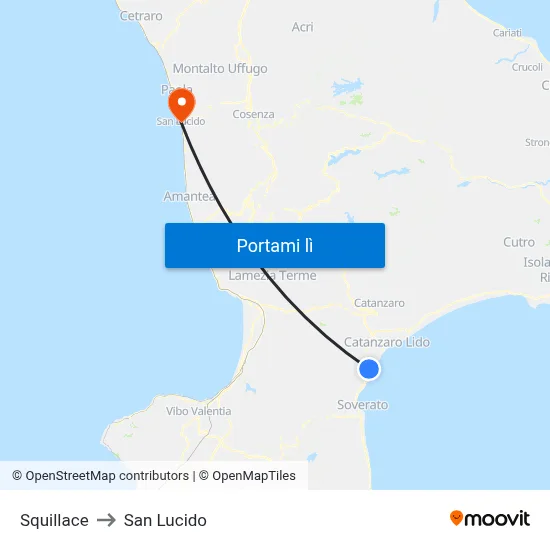 Squillace to San Lucido map