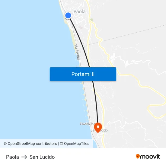 Paola to San Lucido map