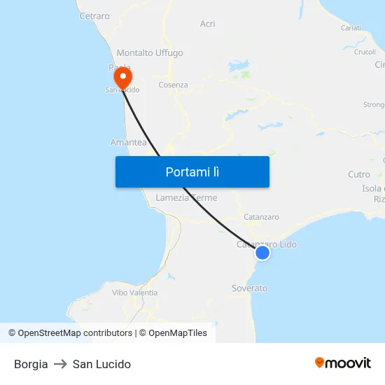 Borgia to San Lucido map