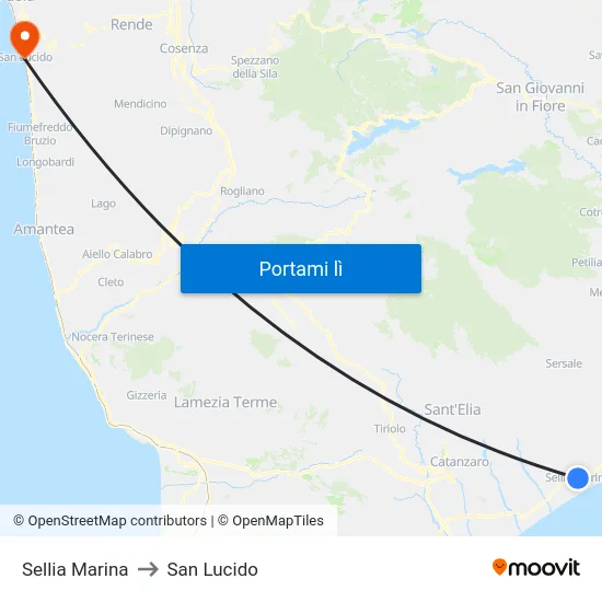 Sellia Marina to San Lucido map