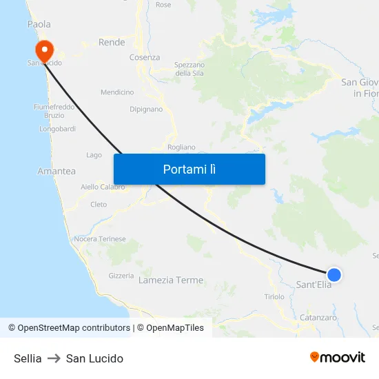Sellia to San Lucido map