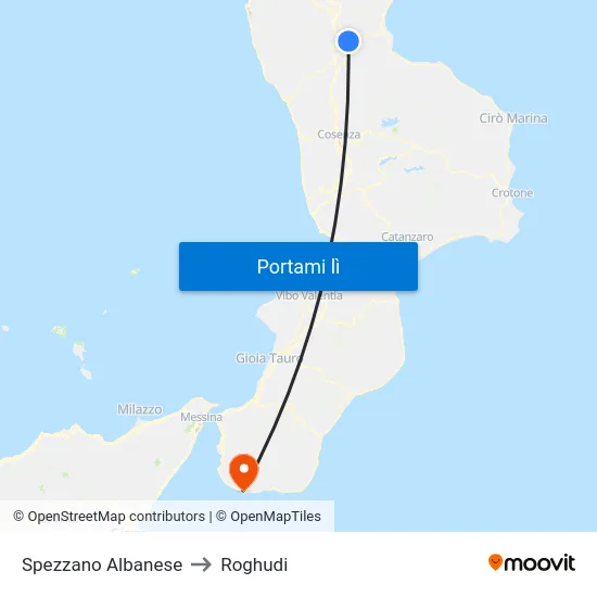 Spezzano Albanese to Roghudi map