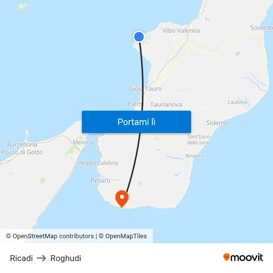 Ricadi to Roghudi map