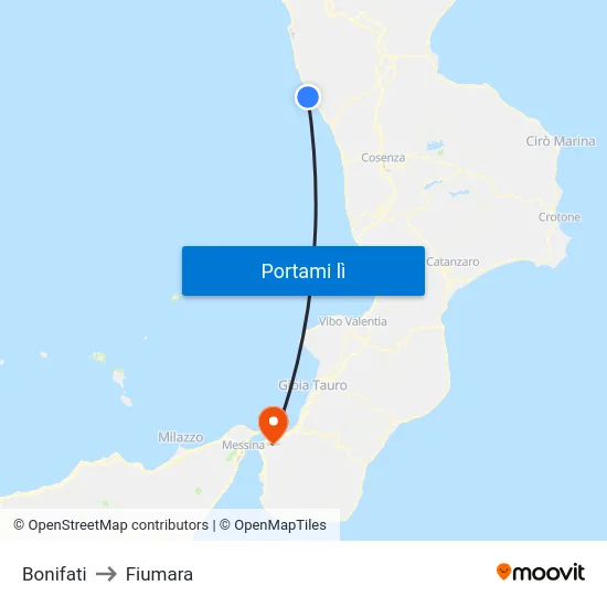 Bonifati to Fiumara map