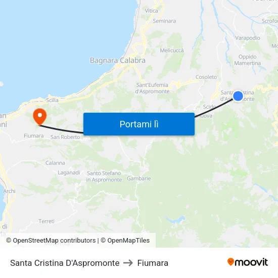 Santa Cristina D'Aspromonte to Fiumara map