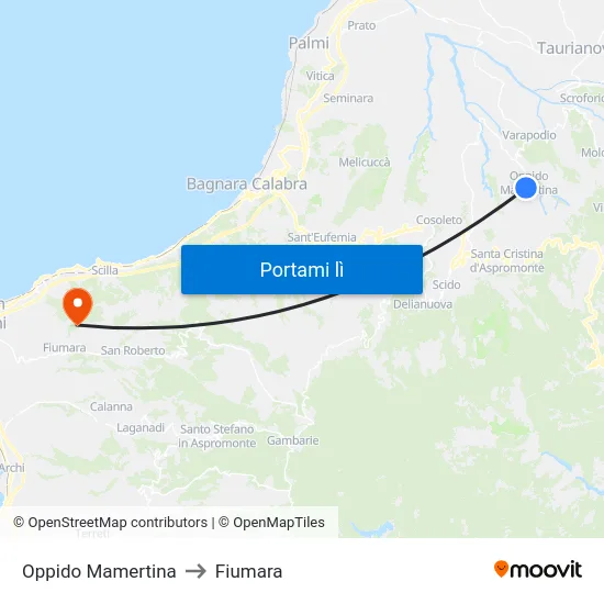 Oppido Mamertina to Fiumara map