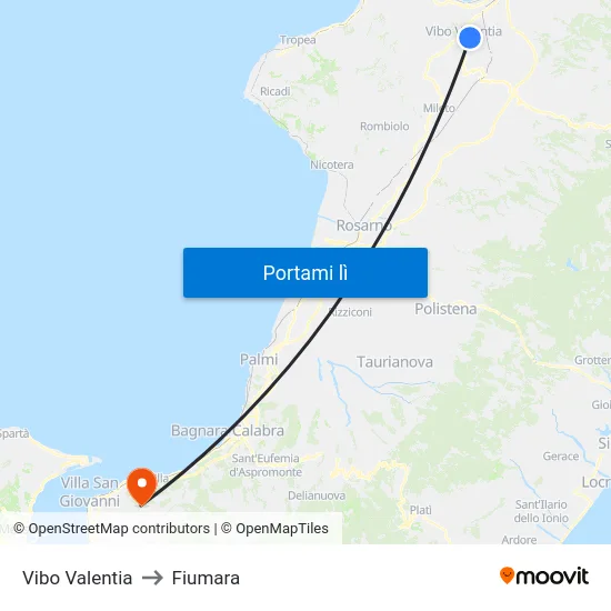 Vibo Valentia to Fiumara map