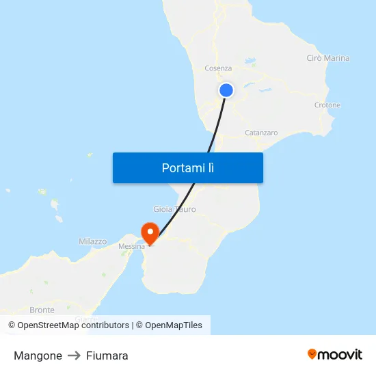 Mangone to Fiumara map