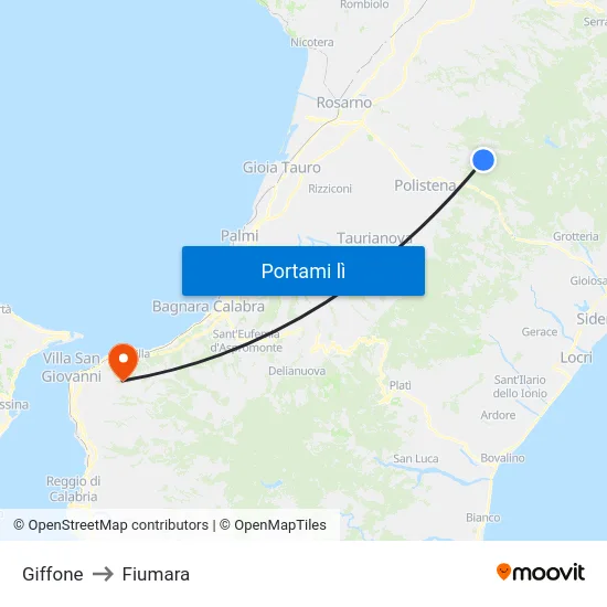 Giffone to Fiumara map